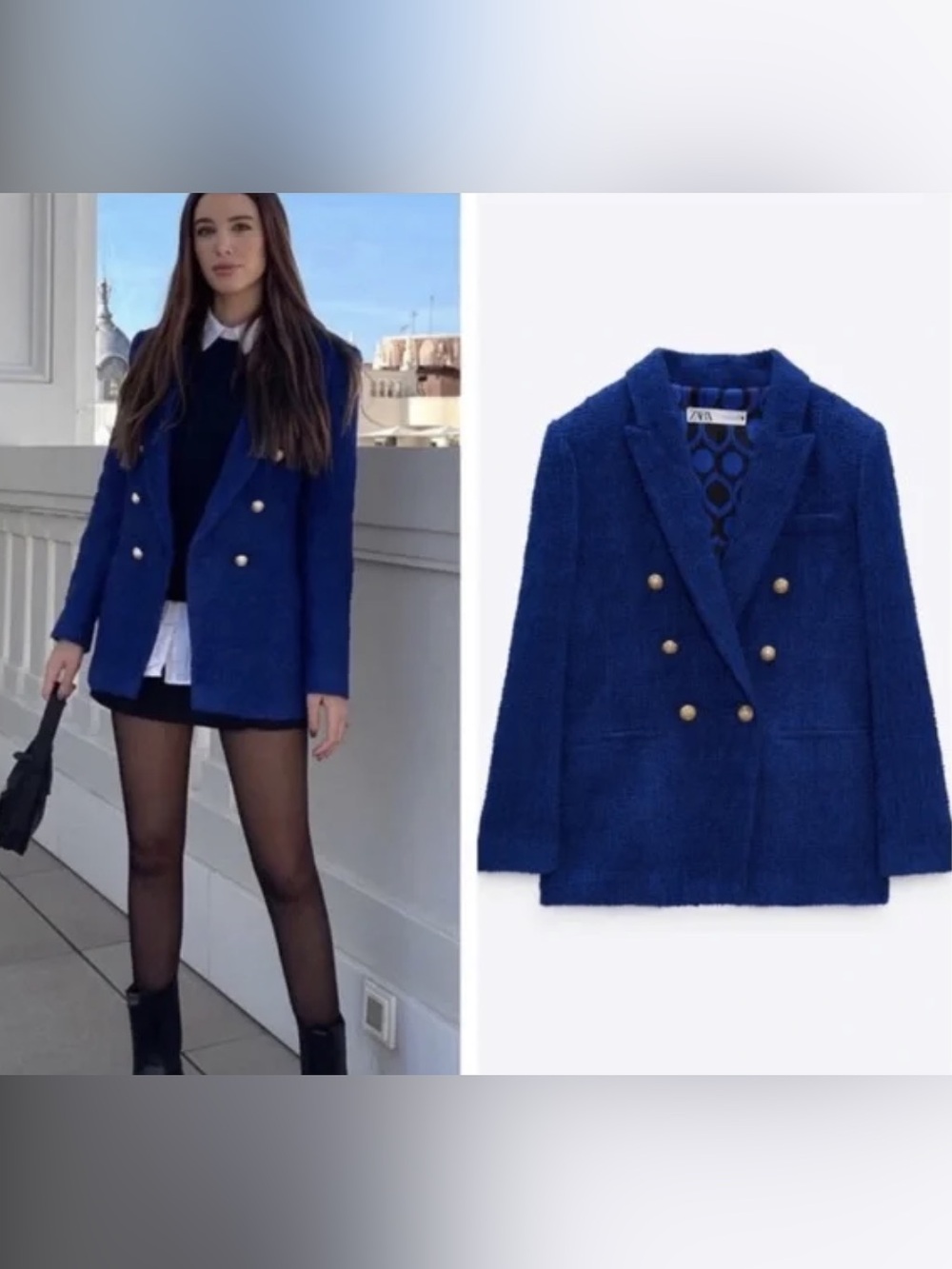 ZARA TEXTURED DOUBLE-BREASTED BOUCLÉ FITTED BLAZER NWT